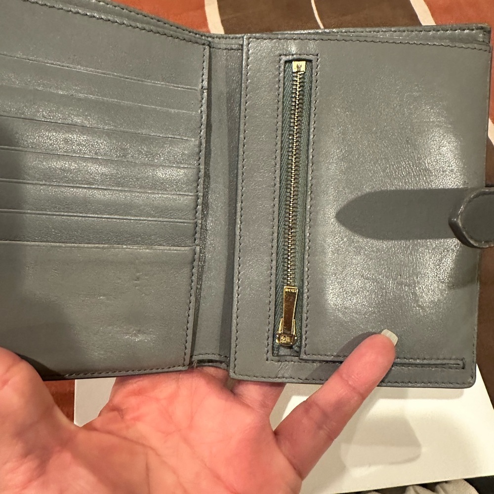 Celine Black Textured Pebble Leather Wallet with Gold Logo - Picture 4 of 10